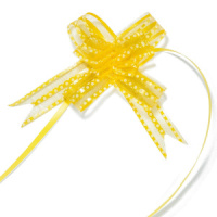 Бант подарочный затягивающийся   7см*18мм, с органзой, горошек ЖЁЛТЫЙ, 10 шт/уп