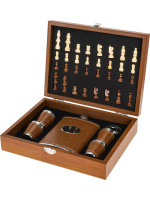 Фляжка  с аксессуарами "Мудрость" 240мл + рюмки, шахматы, деревянный футляр
