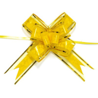 Бант подарочный затягивающийся  10см*30мм, 46см с органзой и рисунком ЖЕЛТЫЙ 10шт/уп