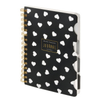 Записная книжка А5 120л. тв.обл., гребень "Art journal. Black&White. Сердечки" лин./точка, разделит.