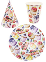 Набор для праздника  "Вкусняшки"  тарелка 6шт, стаканы 6 шт, колпаки 6 шт