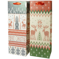 Пакет подар. бум. новогодн. 12*34*10см(под бутылку) 210 гр/м "Новгодние Узоры" 4 дизайна