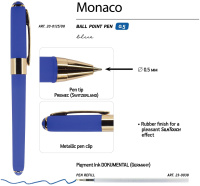 Ручка "Monaco. Синяя" шарик., 0,5мм, пластик/металл., синие чернила + стержень