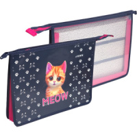 Папка д/труда А4 (337*243*80) 2отд. молния сверху, пластик" MEOW" конгр.тиснение