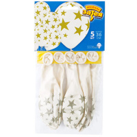 Набор шаров с рисунком 14" "Звезды" 36см 5 шт белый с золотом