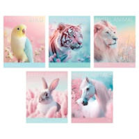 Тетрадь А5  96л кл. Hatber  пласт.обл. "Pastel Animals" 5диз.в блоке, белизна 100%