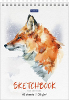 Скетчбук А5  40л., гребень, 100гр/м2 "Рыжий лис" тв.обл., с пошаговыми эскизами