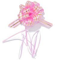 Бант подарочный затягивающийся  12см*30мм с полоской, РОЗОВЫЙ, инд. упаковка