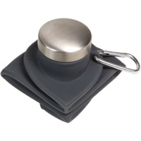 Бутылка для воды складная 700мл,  22 x 8 см, силиконовая, с метал.крышкой, чёрная