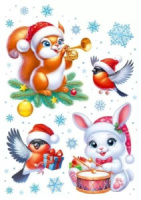 Витражная наклейка 33*23см "Белочка и зайчик"