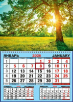 Календарь настенный  310*420мм на 2026г.  ОДНОБЛОЧНЫЙ с курсором и календ.сеткой "Солнечное дерево"