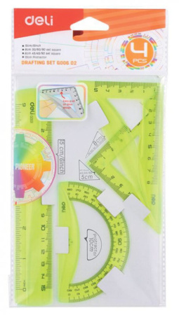 Набор геометрический (2прямоуг., 15см лин.), ассорти