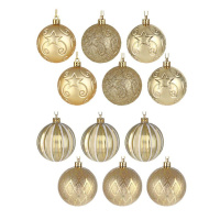 Набор елочных шаров 6 см, 6 шт., золото, 2 дизайна, пластик