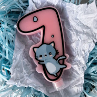 Свеча-цифра "7" Котик  9см