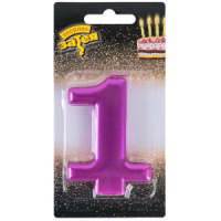 Свеча-цифра "1" Ярко-розовая 8см.