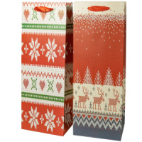 Пакет подар. бум. новогодн. 12*34*10см(под бутылку) 210 гр/м "Новгодние Узоры" 4 дизайна