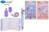 Блокнот 103*70мм клеевой кор. "Единорог" лин, на кнопке + 8цв.ручка, текст.маркер, скотч