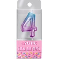 Свеча-цифра "4" Degrade  6 см, метал.цвет+напыление серебрян.точками