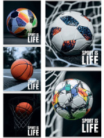 Тетрадь А5 48л кл. Проф-Пресс "Спортивная тема - 1" твин-лак., 5диз.в спайке