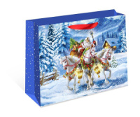 Пакет подар. бум. новогодн. 50*40*25см 157гр/м Тройка Лошадей и Дед мороз