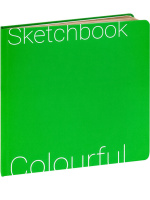 Скетчбук 200*200мм  72л., сшивка, 120гр/м2 "Colorful Green" цветной блок4цв.+ крафт 78гр, тв.обложка